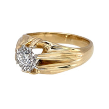 Load image into Gallery viewer, Preowned 9ct Yellow and White Gold &amp; Diamond Illusion Set Signet Ring in size O with the weight 6.40 grams. The diamond is approximately 25pt - 28pt and the front of the ring is 11mm high
