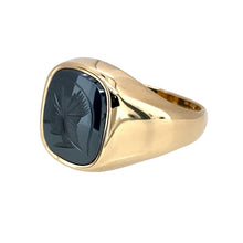 Load image into Gallery viewer, Preowned 9ct Yellow Gold &amp; Hematite Centurion Signet Ring in size P with the weight 6.30 grams. The hematite stone is 12mm by 10mm
