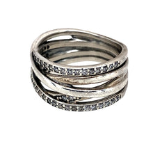 Load image into Gallery viewer, Preowned 925 Silver &amp; Cubic Zirconia Set Pandora Wide Band Ring in size O with the weight 6.60 grams. The front of the band is 10mm wide
