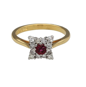 18ct Gold Diamond & Ruby Set Antique Style Ring