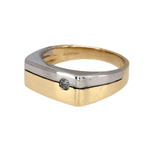 Load image into Gallery viewer, Preowned 9ct Gold &amp; Diamond Set Signet Ring in size N with the weight 4.60 grams. The front of the band is 6mm wide
