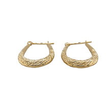 Load image into Gallery viewer, Preowned 9ct Yellow Gold Patterned Oval Creole Earrings with the weight 1.40 grams
