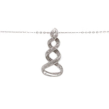 Load image into Gallery viewer, Preowned 9ct White Gold &amp; Diamond Set Swirl Pendant on an 18&quot; fine trace chain with the weight 1.90 grams. The pendant is 2.7cm long
