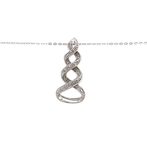 Preowned 9ct White Gold & Diamond Set Swirl Pendant on an 18" fine trace chain with the weight 1.90 grams. The pendant is 2.7cm long