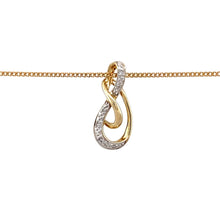 Load image into Gallery viewer, Preowned 9ct Yellow and White Gold &amp; Diamond Set Swirl Pendant on an 18&quot; fine curb chain with the weight 2.80 grams. The pendant is 2cm long
