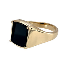 Load image into Gallery viewer, Preowned 9ct Yellow Gold &amp; Onyx Set Signet Ring in size Z +1 and weight 8.60 grams. The onyx stone is 12mm by 11mm
