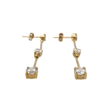 Load image into Gallery viewer, Preowned 9ct Yellow Gold &amp; Cubic Zirconia Drop Earrings with the weight 3.20 grams. The bottom stones are each 5mm diameter
