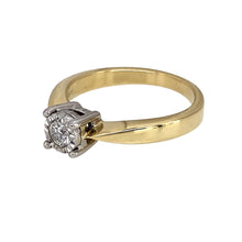 Load image into Gallery viewer, Preowned 9ct Yellow and White Gold &amp; Diamond Illusion Set Solitaire Ring in size N with the weight 3.50 grams. The diamond is approximately 15pt
