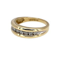 Load image into Gallery viewer, Preowned 9ct Yellow and White Gold &amp; Diamond Set Half Eternity Style Band Ring in size N with the weight 3.80 grams. The front of the band is 6mm wide and there is approximately 50pt of diamond content set in total
