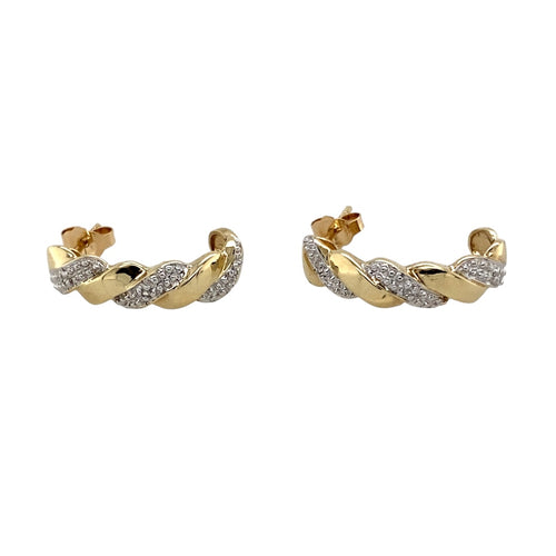 9ct Gold & Diamond Set Half Hoop Stud Earrings