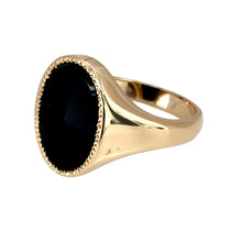 Load image into Gallery viewer, Preowned 9ct Yellow Gold &amp; Onyx Set Oval Signet Ring in size U with the weight 7.70 grams. The onyx stone is 15mm by 11mm
