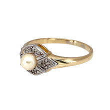 Load image into Gallery viewer, Preowned 9ct Yellow and White Gold Diamond &amp; Pearl Set Ring in N with the weight 1.70 grams. The pearl stone is 5mm diameter
