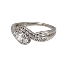 Load image into Gallery viewer, Preowned 9ct White Gold &amp; Diamond Set Trilogy Twist Ring in size N with the weight 3.20 grams. There is approximately 33pt of diamond content in total
