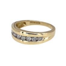 Load image into Gallery viewer, Preowned 9ct Yellow Gold &amp; Diamond Set Band Ring in size N with the weight 3.10 grams. The front of the band is 6mm wide
