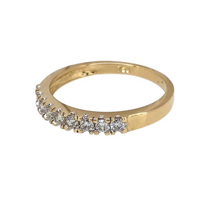 Preowned 18ct Yellow Gold & Diamond Set Band Ring in size L with the weight 2.10 grams. The band is 3mm wide and contains approximately 25pt of diamond content