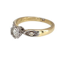 Load image into Gallery viewer, Preowned 9ct Yellow and White Gold &amp; Diamond Set Solitaire Ring in size M with the weight 2.80 grams. The diamond is approximately 25pt of diamond content with approximate clarity i1
