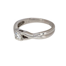 Load image into Gallery viewer, Preowned 18ct White Gold &amp; Diamond Set Solitaire Twist Ring in size J with the weight 3 grams. The diamond is approximately 20pt with approximate clarity Si2 and colour J - K
