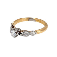 Load image into Gallery viewer, Preowned 18ct Yellow Gold &amp; Platinum Diamond Set Solitaire Ring in size L with the weight 2.80 grams. The diamond is approximately 25pt
