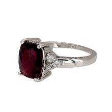 Load image into Gallery viewer, Preowned 9ct White Gold Diamond &amp; Garnet Set Ring in size N with the weight 3.60 grams. The garnet stone is 10mm by 8mm
