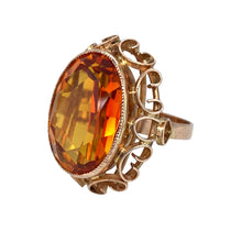 Load image into Gallery viewer, Preowned 14ct Rose Gold &amp; Large Oval Citrine coloured stone set Dress Ring in size P with the weight 12.30 grams. The citrine coloured stone is 21mm by 15mm
