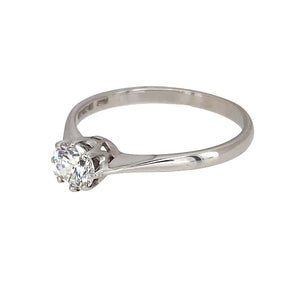 Preowned 9ct White Gold & Cubic Zirconia Set Solitaire Ring in size P with the weight 1.70 grams. The cubic zirconia stone is 5mm diameter