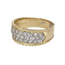 Load image into Gallery viewer, Preowned 9ct Yellow and White Gold &amp; Cubic Zirconia Set Wide Band Ring in size Q with the weight 4.50 grams. The front of the ring is 9mm wide
