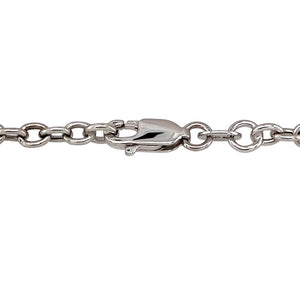 Preowned 9ct White Gold & Cubic Zirconia Set Heart Padlock 7.5" Bracelet with the weight 4.20 grams. The heart padlock is approximately 13mm by 12mm and the link width is 3mm