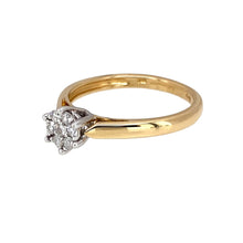 Load image into Gallery viewer, Preowned 18ct Yellow and White Gold &amp; Diamond Illusion Set Solitaire Cluster Ring in size M with the weight 2.80 grams. There is approximately 15pt of diamond content in total
