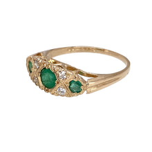 Load image into Gallery viewer, Preowned 9ct Yellow Gold Green Stone &amp; Cubic Zirconia Set Ring in size N to O with the weight 2 grams. The center green stone is 4mm diameter
