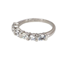 Load image into Gallery viewer, Preowned 9ct White Gold &amp; Cubic Zirconia Set Band Ring in size L with the weight 2.80 grams. The cubic zirconia stones are each approximately 3.5mm diameter
