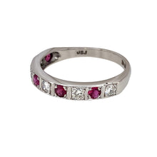 Load image into Gallery viewer, Preowned 18ct White Gold Diamond &amp; Ruby Set Band Ring in size M with the weight 2.90 grams. The ruby stones are each approximately 2.5mm diameter and there is approximately 22pt of diamond content in total
