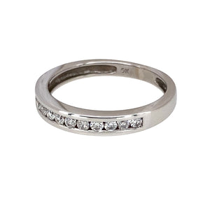 Preowned 9ct White Gold & Diamond Set Band Ring in size L with the weight 2.20 grams. The front of the band is 3mm wide