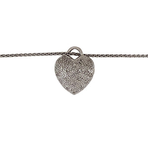 Preowned 9ct White Gold & Diamond Set Heart Pendant on a 20" wheat chain with the weight 4.10 grams. The pendant is 1.7cm long including the bail