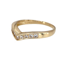 Load image into Gallery viewer, Preowned 9ct Yellow Gold &amp; Cubic Zirconia Set Wishbone Ring in size Q with R with the weight 2.30 grams. The band is approximately 3mm wide at the front
