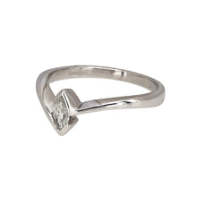 Load image into Gallery viewer, Preowned 9ct White Gold &amp; Diamond Marquise Cut Twist Ring in size K with the weight 1.70 grams. The front of the ring is 7mm high and the diamond is approximately 15pt
