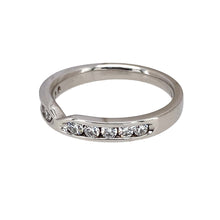 Load image into Gallery viewer, Preowned Platinum &amp; Diamond Set Band Ring in size K with the weight 4 grams. The band is 3mm wide at the front of the band and there is approximately 30pt of diamond content set in total. The band has a slight &#39;V&#39; in the front which can accommodate an engagement ring
