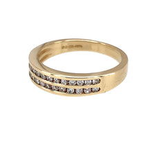 Load image into Gallery viewer, Preowned 9ct Yellow Gold &amp; Diamond Set Double Row Band Ring in size M with the weight 2.90 grams. The front of the band is 4mm wide
