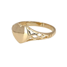 Load image into Gallery viewer, Preowned 9ct Yellow Gold Heart Signet Ring in size M with the weight 2 grams. The front of the ring is 8mm high
