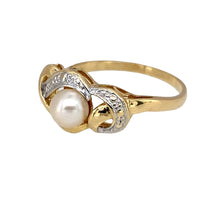 Load image into Gallery viewer, Preowned 9ct Yellow and White Gold &amp; Pearl Set Ring in size O with the weight 2.30 grams. The pearl stone is 5mm diameter
