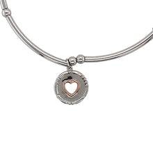 Load image into Gallery viewer, Preowned 925 Silver Clogau with 9ct Rose Gold Clogau Heart Stretchy Bangle with the weight 3.80 grams. The heart charm is 11mm diameter
