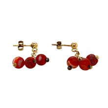 Load image into Gallery viewer, Preowned 9ct Yellow Gold &amp; Red Floral Stone Drop Earrings with the weight 3.40 grams
