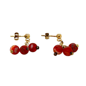 Preowned 9ct Yellow Gold & Red Floral Stone Drop Earrings with the weight 3.40 grams