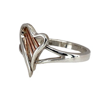 Load image into Gallery viewer, Preowned 925 Silver Clogau with 9ct Rose Gold Clogau Heartstring Ring in size N with the weight 2.50 grams. The front of the ring is 14mm high
