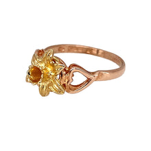 Load image into Gallery viewer, Preowned 9ct Yellow and Rose Welsh Gold Daffodil Ring in size H with the weight 1.50 grams. The front of the ring is 10mm high
