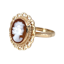 Load image into Gallery viewer, Preowned 9ct Yellow Gold &amp; Cameo Set Ring in size N with the weight 3.30 grams. The cameo stone is 11mm by 8mm
