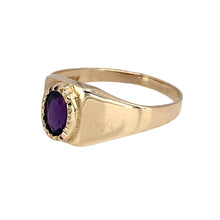 Load image into Gallery viewer, Preowned 9ct Yellow Gold &amp; Amethyst Set Ring in size N with the weight 1.70 grams. The amethyst stone is 6mm by 4mm
