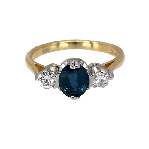 18ct Gold Diamond & Sapphire Set Trilogy Ring