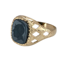 Load image into Gallery viewer, Preowned 9ct Yellow Gold &amp; Hematite Centurion Signet Ring in size W with the weight 3.70 grams. The hematite stone is 11mm by 9mm
