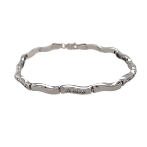 9ct White Gold & Cubic Zirconia Set 7.5" Bar Bracelet