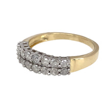 Load image into Gallery viewer, Preowned 9ct Yellow and White Gold &amp; Diamond Set Three Row Band Ring in size U with the weight 3.70 grams. The front of the band is 6mm wide and there is approximately 80pt of diamond content set in total
